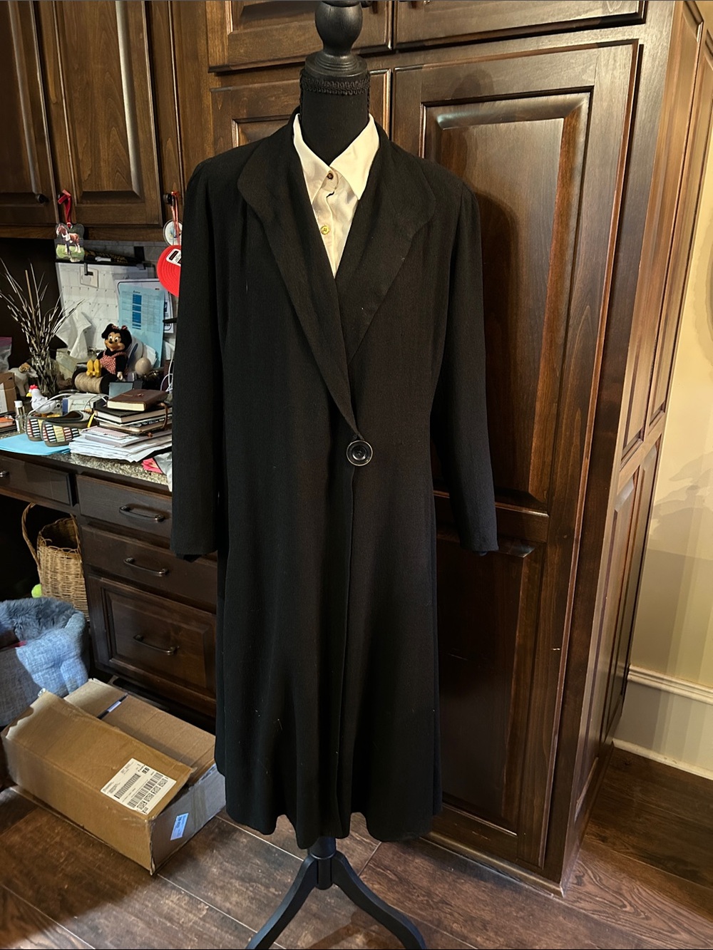 1940’s Lord & Taylor Wartime Black Wool Crepe Sz M Swing Coat - Lining Issues